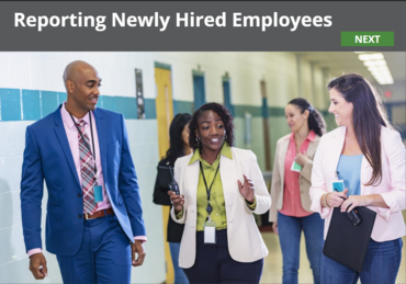 Screenshot of Reporting Newly Hired Employees e-learning module