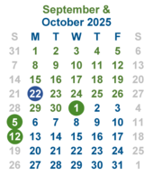 Calendar - September and October 2025