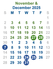 November/December calendar for ER newsletter