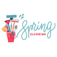 Decorative spring-cleaning image with bucket and cleaning tools