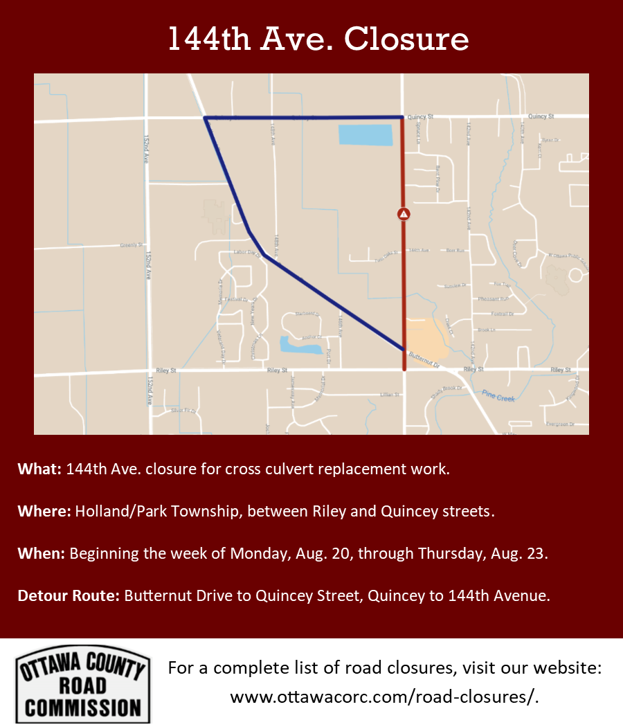 144th Ave. Closure in Park/Holland Twp.
