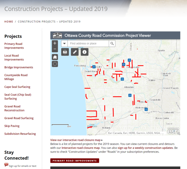 Ottawa County Construction Projects & Map 2019