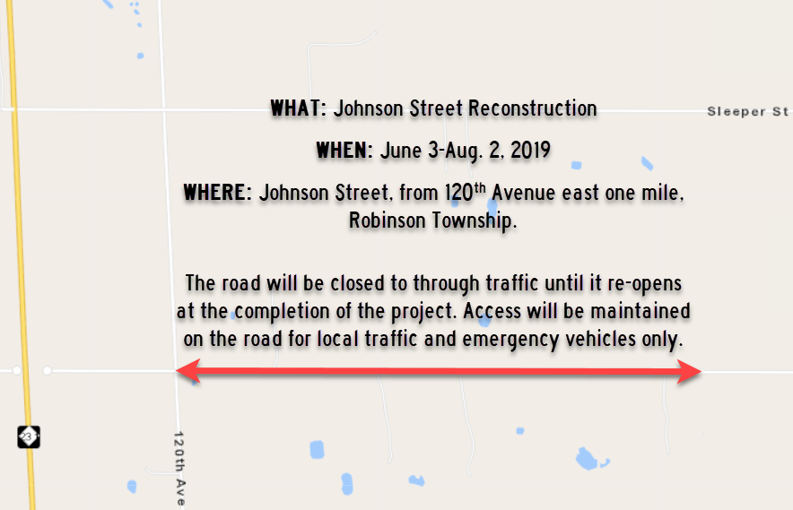 Johnson Street Closure, Robinson Township, 120th Ave. to one mile east