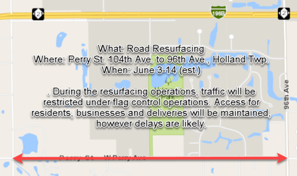 Perry Street resurfacing map, Holland Township