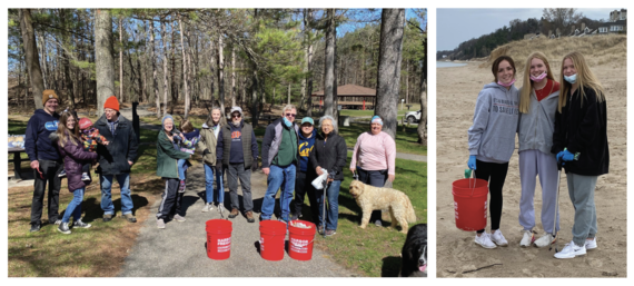 volunteers at beach clean up