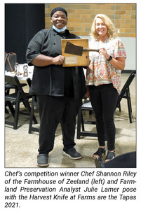 Chef's competition winner Chef Shannon Riley of the Farmhouse of Zeeland (left) and Farmland Preservation Analyst Julie Lamer pose 