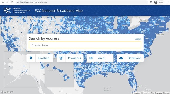 A screenshot of FCC National Broadband Map webpage | broadbandmap.fcc.gov/home