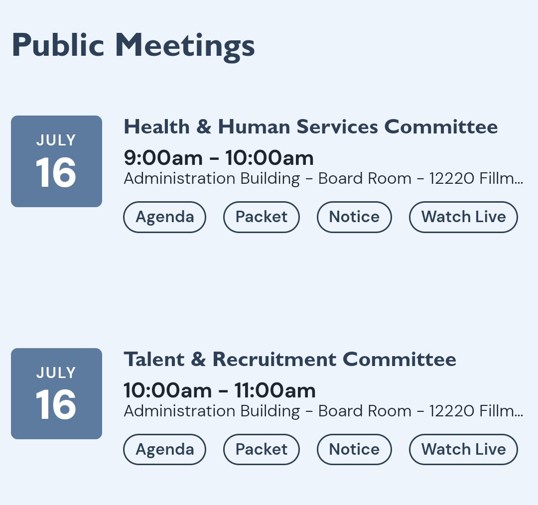 Public Meeting Calendar