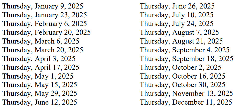 2025 OCRC Board Meeting Dates
