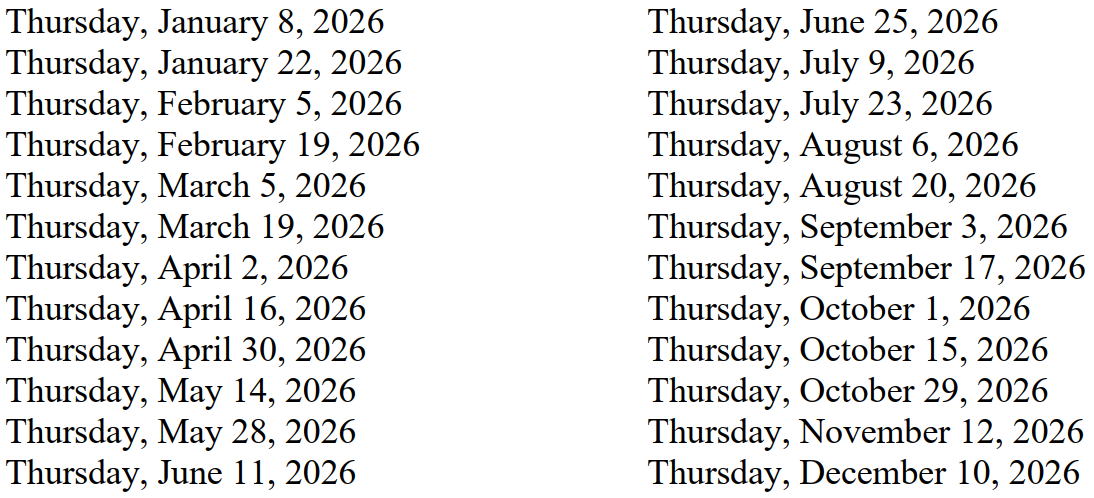 2026 OCRC Board Meeting Dates