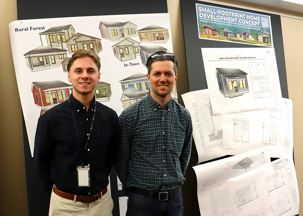 Ottawa County Department of Strategic Impact intern and Hope College civil engineering student Matt Daub (left) and design consultant Nick Rolinski. .