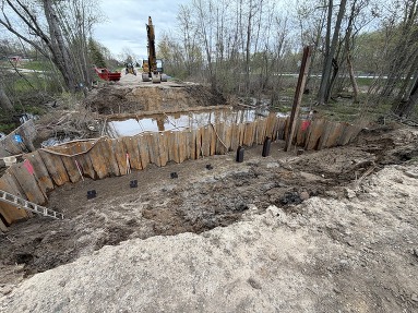 Construction work underway on the Cleveland St. bridge rehabilitation project in Crockery Twp.