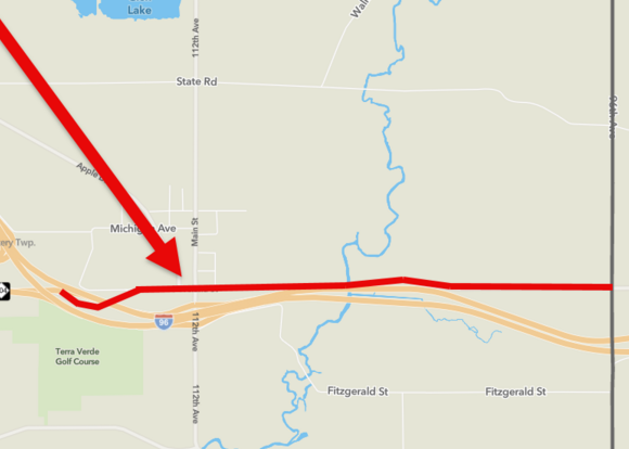 Map showing Cleveland Street resurfacing limits between M-104 and 96th Avenue in Crockery Township