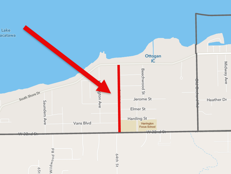 Map showing 160th Avenue resurfacing between South Shore Drive and Ottogan Street in Park Township