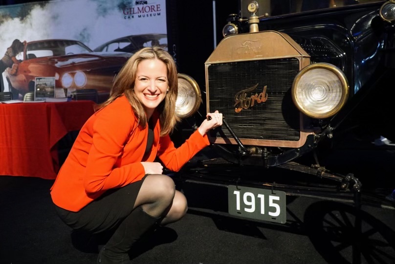 Secretary Benson with Model T at Michigan International Auto Show 2023 in Grand Rapids  