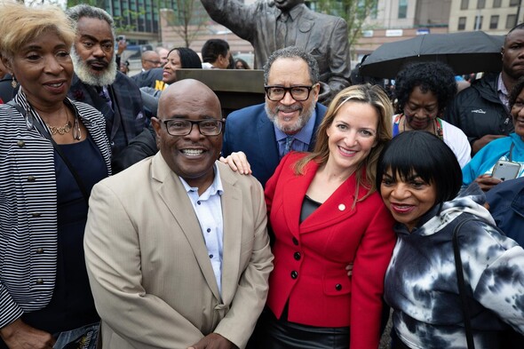 Secretary Benson, Heaster Wheeler, Michael Eric Dyson at MLK Statue Unveiling 