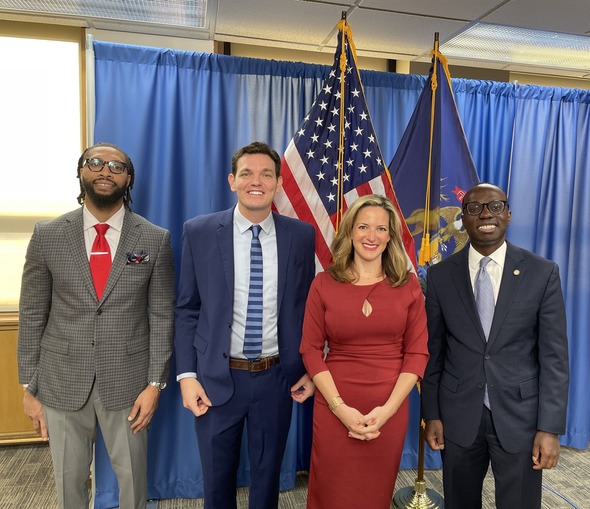 Participants in today's early voting turnout press conference in Detroit 