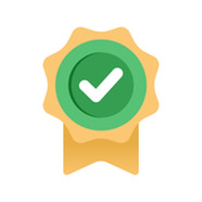 gold ribbon with green check mark 