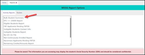 Bulk Student Summary Report