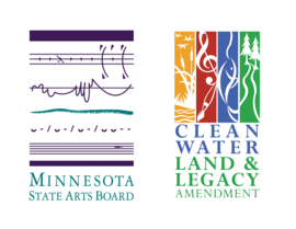 Minnesota State Arts Board Logo in purple and aqua, and Legacy Amendment Logo in yellow, red, blue, and green