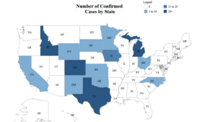 Map of H5N1 cases in states.