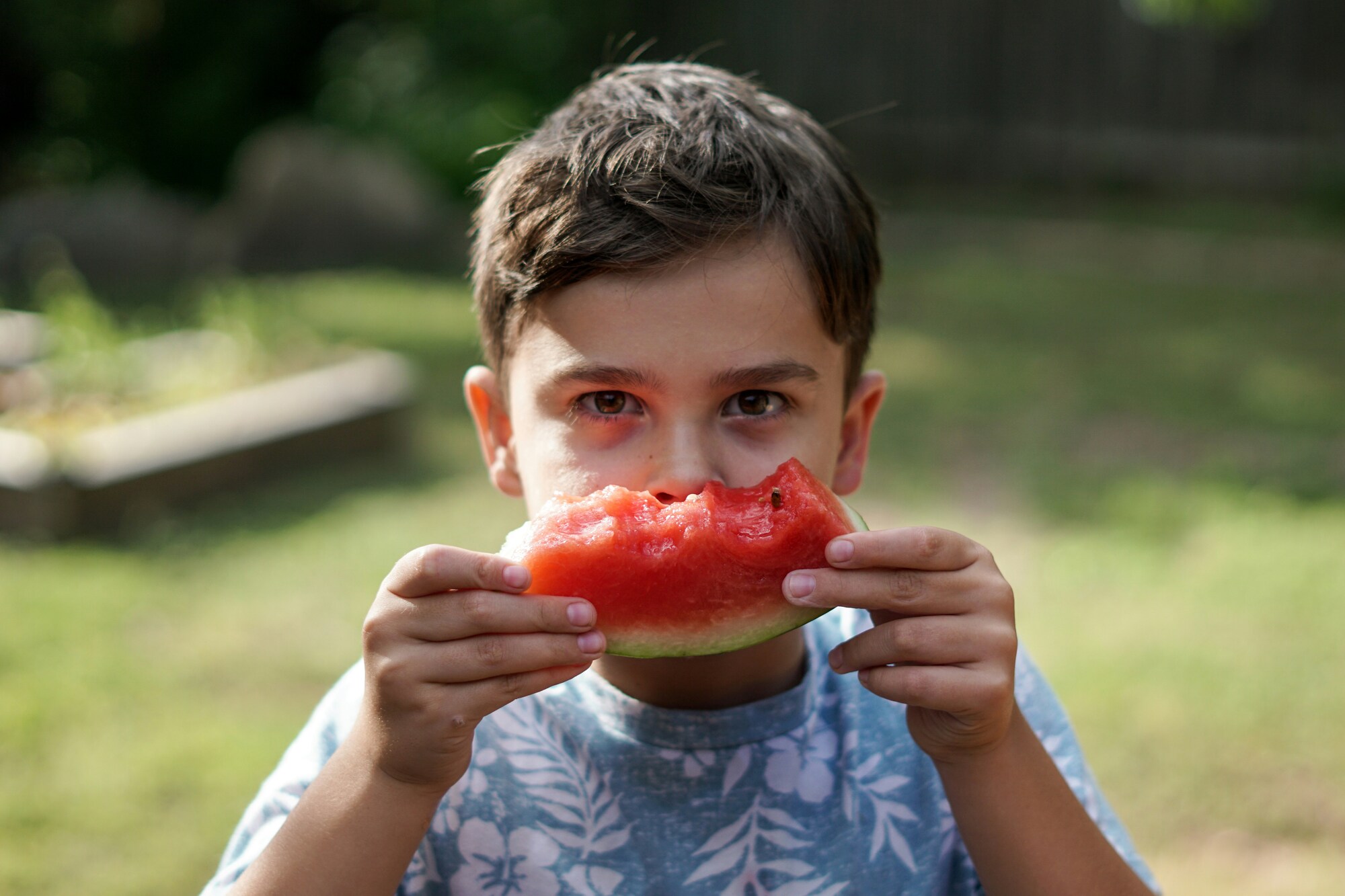 Boy enjoying watermelon