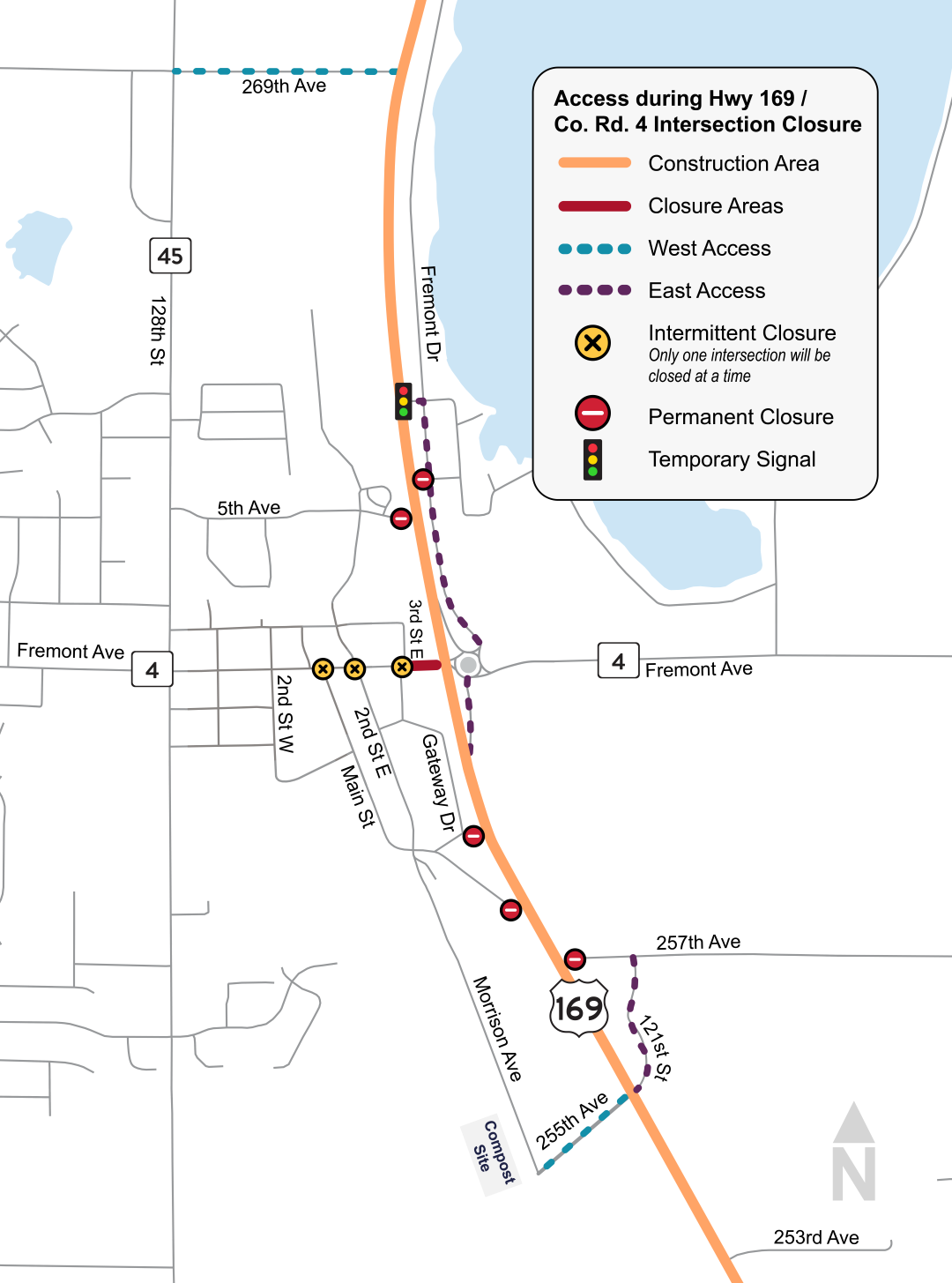 Access during Hwy 169/County Road 4 intersection closure