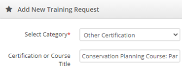 Add New Training Request Screen