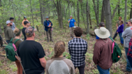 people standing in circle in forest