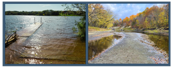 Photo of dry creek bed and flooded public boat access 