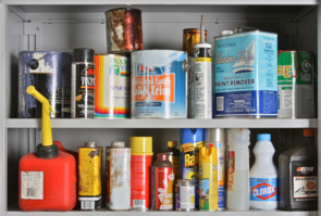 bottles and cans of household hazardous waste