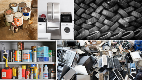 Collection of paint, tire, and other items for a special waste collection event