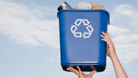 Blue recycling bin