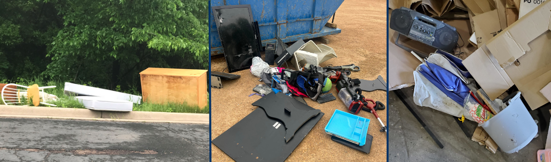 Photo collage of illegal dumping activities