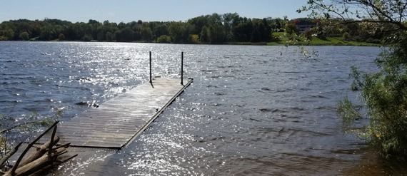Reitz Lake with water flooding over the public access dock