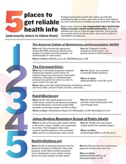 Fact sheet sharing five reputable health resources that consistently share reliable information.