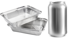 Photo of two aluminum pans and a blank aluminum can