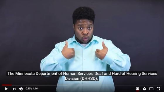 Still frame from the DHHSD Communication Card video with Hunta Williams and C.T. Karnowski. 