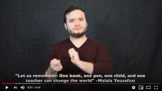 Teachers Needed in Minnesota: James Paul Beldon is signing a quote from Malala Yousafzai