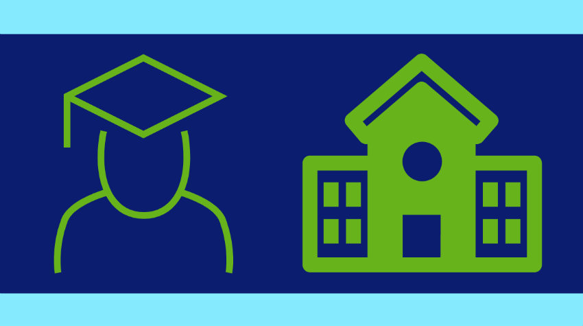 Icons of a student and a college campus