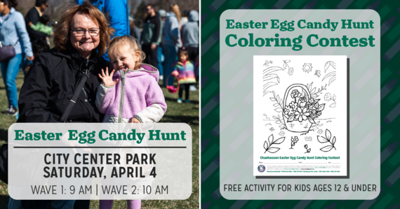 Easter Egg Candy Hunt, City Center Park | April 4, Wave 1: 9 AM, Wave 2: 10 AM | Coloring Contest, free for kids ages 12 & under