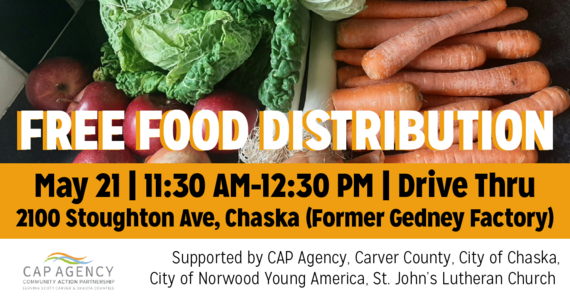Free Food Distribution | May 21, 11:30 AM-12:30 PM | Drive Through 2100 Stoughton Ave, Chaska