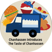 Illustration of a blue food truck with snacks and text reading “Chanhassen Introduces The Taste of Chanhassen.”