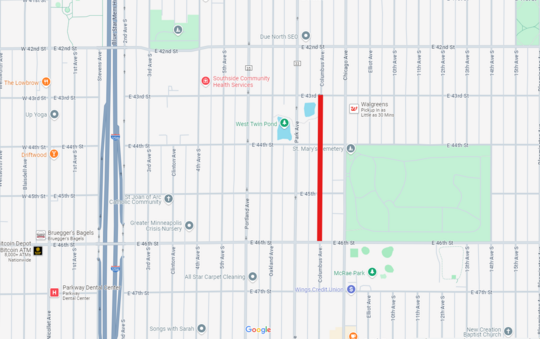 Map of work on Columbus Ave S - 10/04/24