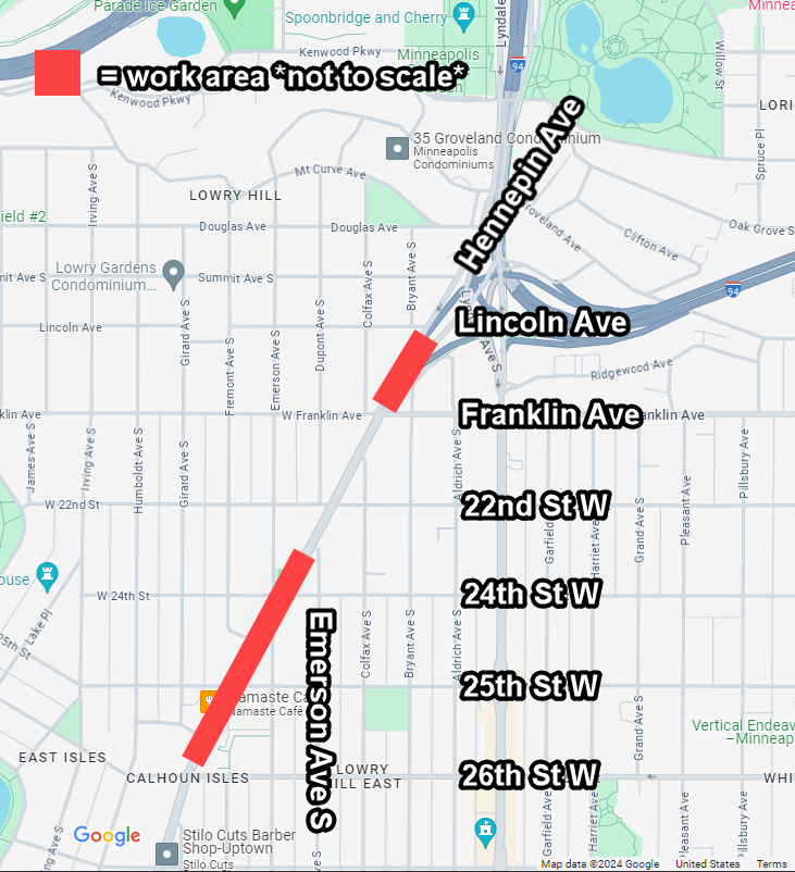 Map of construction in Lowry Hill East
