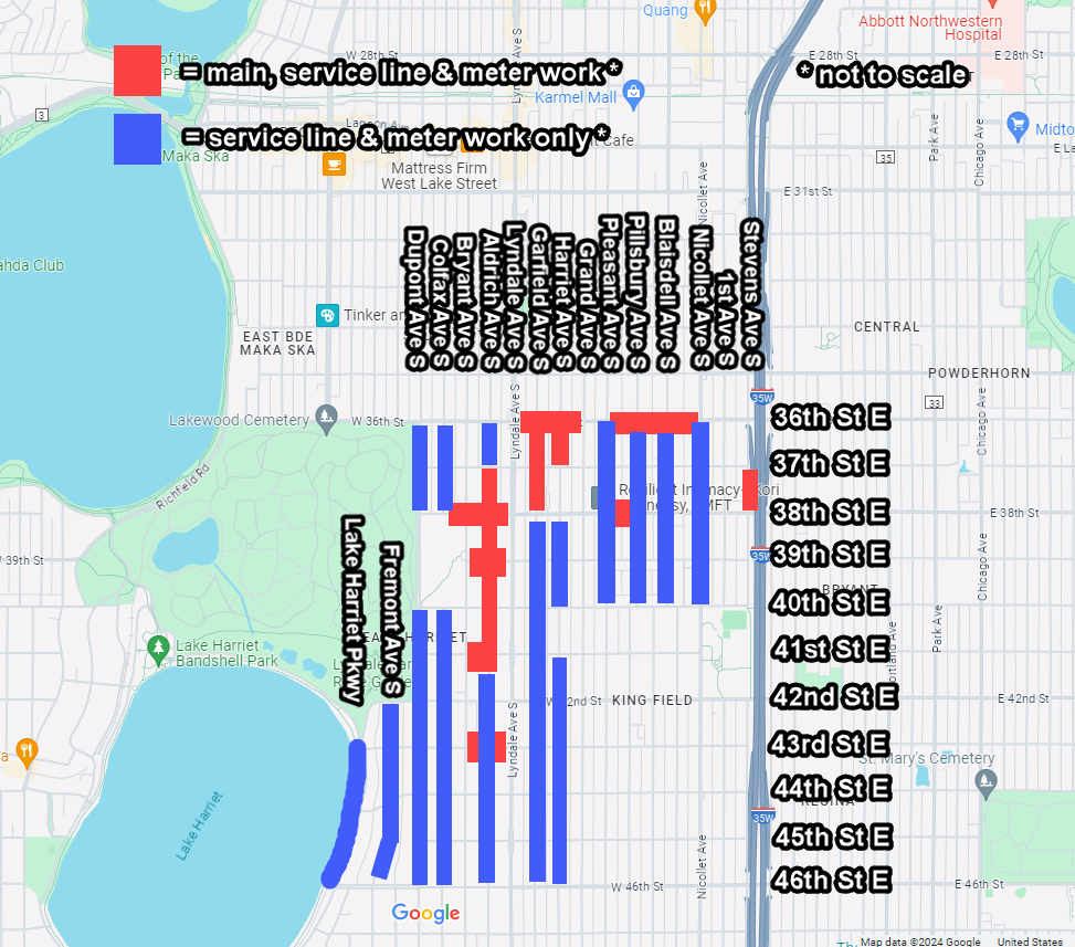 Map of CenterPoint's construction in East Harriet