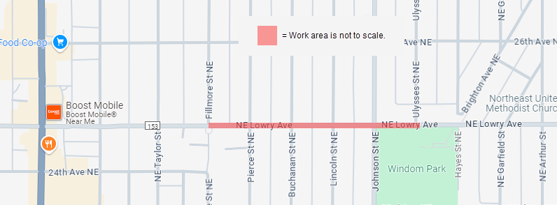 Map of Lowry Ave Construction - Spring 2025