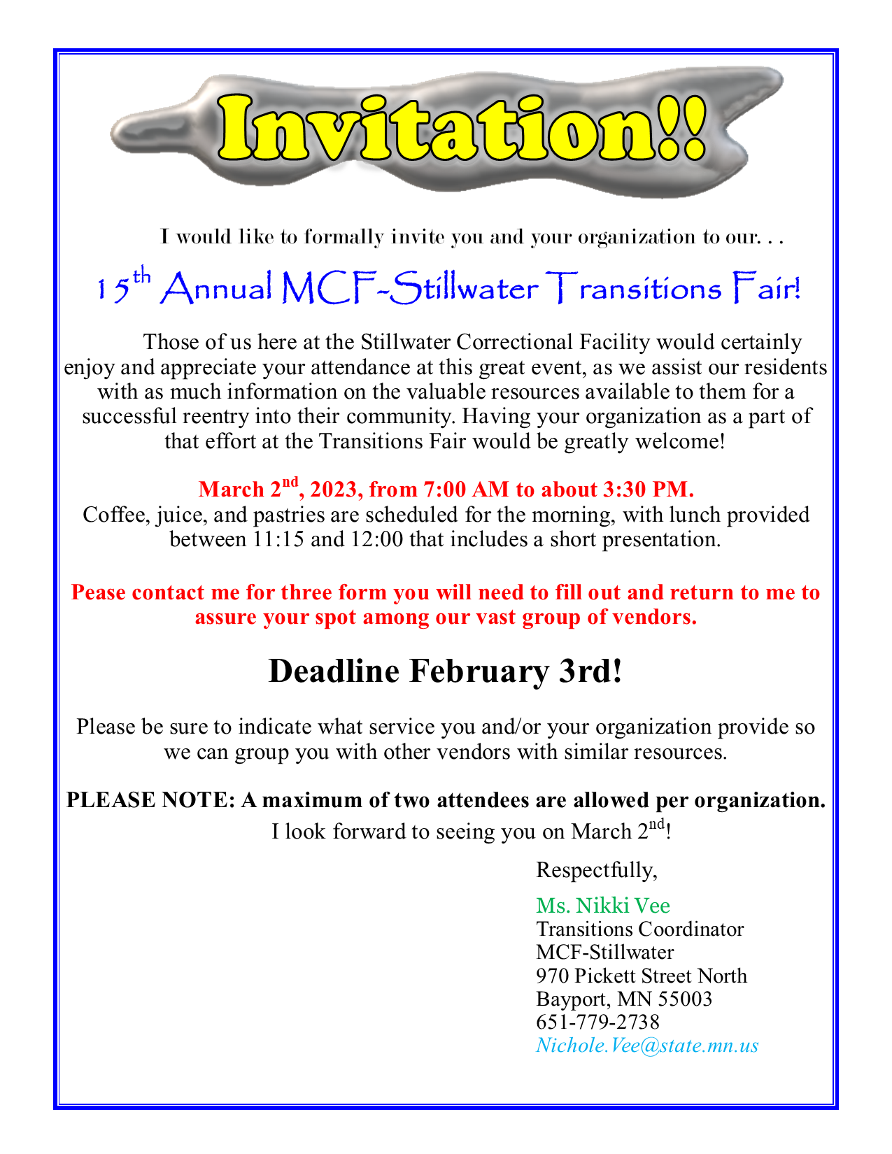 MCF Stillwater Transitions Fair
