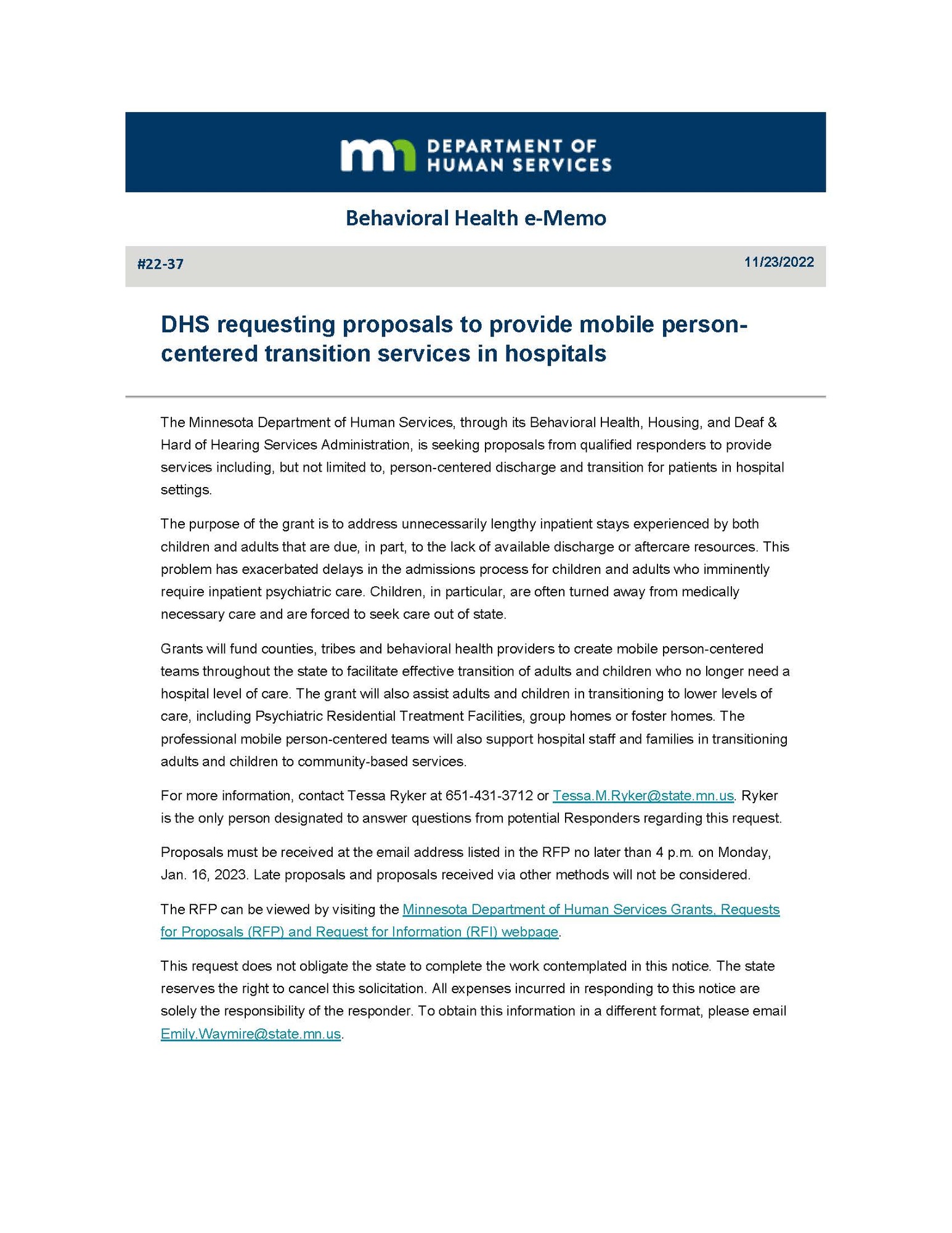 DHS Requesting Proposals mobile