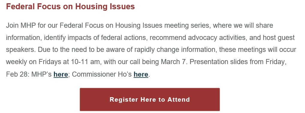 Federal Focus on Housing Issues